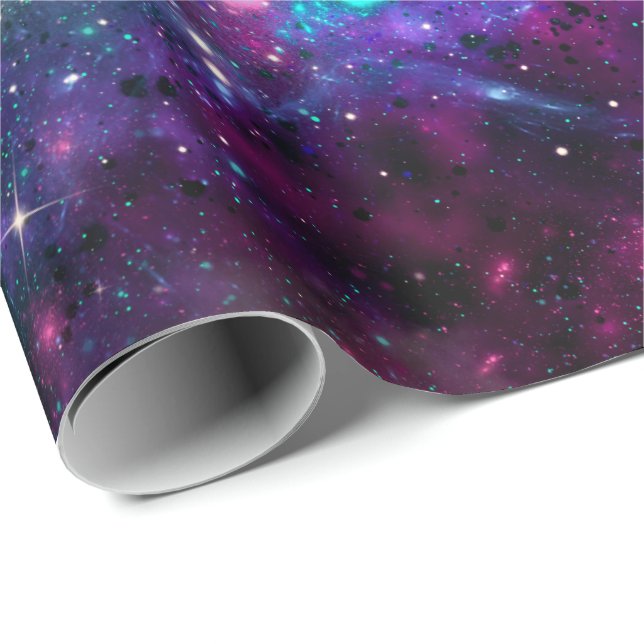 Papier Cadeau Galaxie spatiale violette Espace cosmique rose sar (Coin rond)