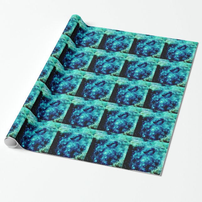 Papier Cadeau Galaxie turquoise (Déroulé)