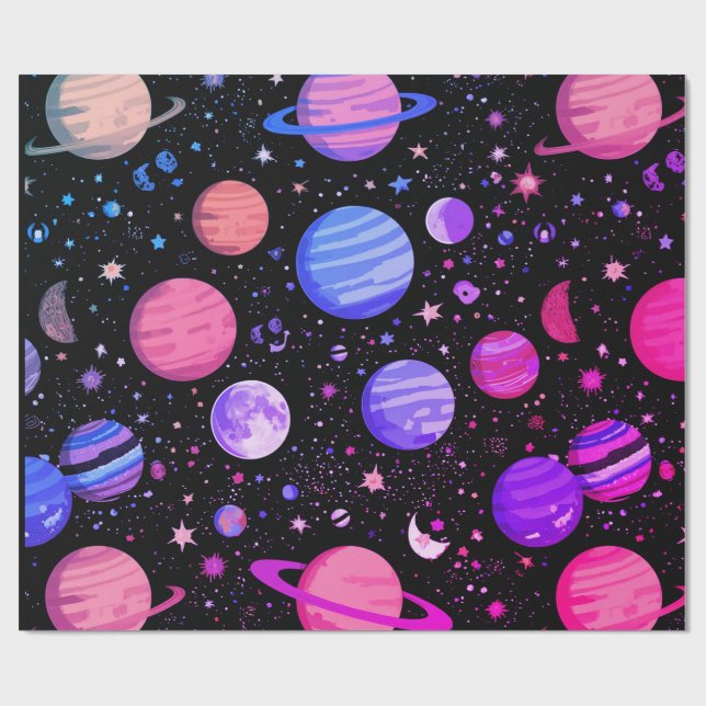 Papier cadeau Galaxy céleste noir (Plat)