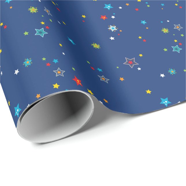 Papier Cadeau Galaxy Stars Espace Extérieur Marine Blue Wrapper  (Coin rond)