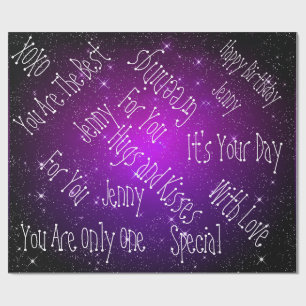 Papier Cadeau Galaxy Stars Personnalisé Anniversaire Violet