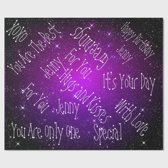 Papier Cadeau Galaxy Stars Personnalisé Anniversaire Violet (Plat)