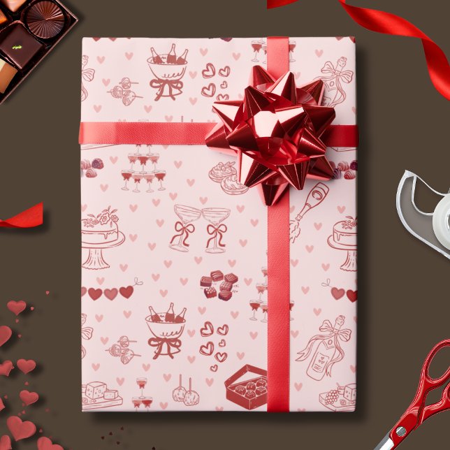 Papier Cadeau Galentine’s Party Doodle Pattern (Créateur téléchargé)