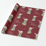 Papier Cadeau Gallois Terrier Empreintes de pattes Red Christmas<br><div class="desc">Mon grand-chien Emrys était l'inspiration de ce papier d'emballage de vacances festif. C'est un dessin numérique d'un Terrier gallois avec un chapeau de Père Noël et une série de lumières de Noël autour de son cou. Il a une charrue du sapin de Noël qui traîne dans la bouche. C'est un...</div>
