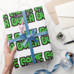 Papier Cadeau Game Over, Level Up : Monde de jeu rétro pixelisé