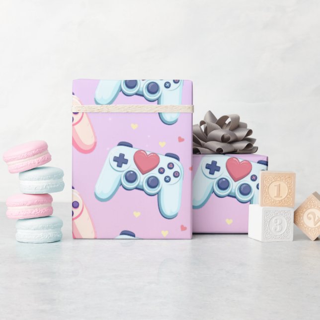 Papier Cadeau Gamer Girl Colorful Pink jeu vidéo (Baby Shower)