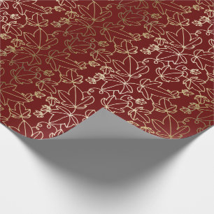 Papier Cadeau Gamme florale de feuilles d'ivoire rouge et or