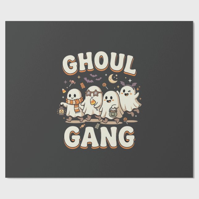 Papier Cadeau Gang de goules d'Halloween (Plat)