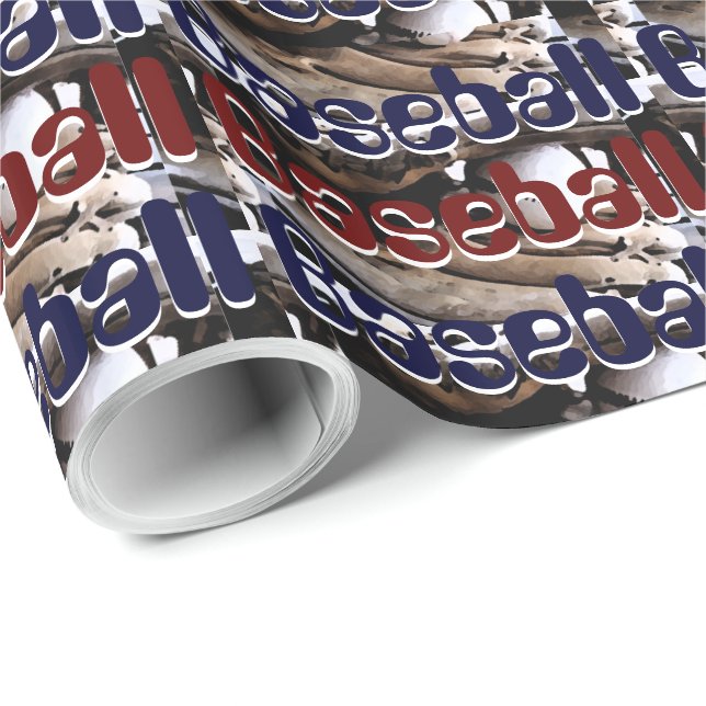 Papier Cadeau Gant de baseball et graphismes de balle (Coin rond)