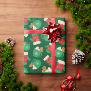 Papier Cadeau Gant et pain d'épices de Noël coloré Vert latte