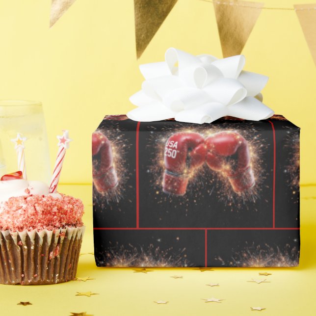 Papier Cadeau Gants de boxe rouge pour la 250e fête des États-Un (Fête d'anniversaire)