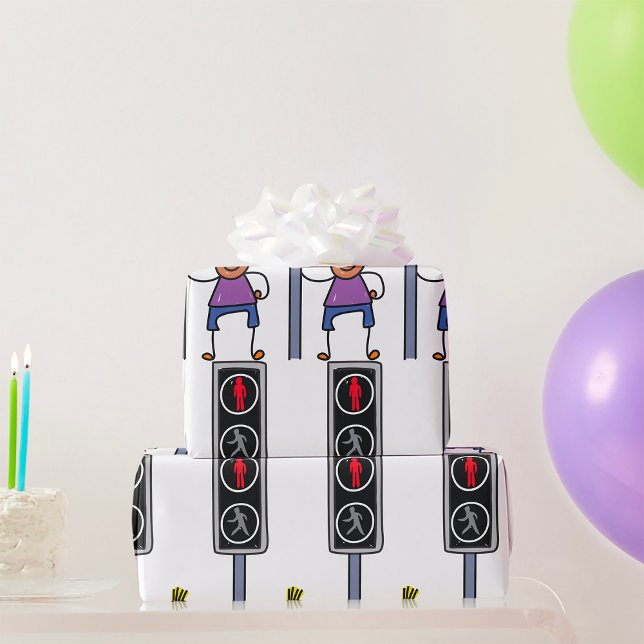 Papier Cadeau Garçon au passage piéton avec le signal rouge Stop (Créateur téléchargé)