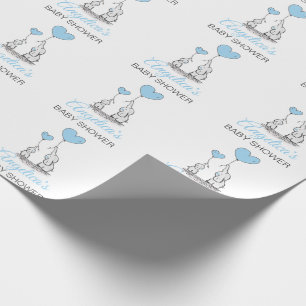 Papier Cadeau GARÇON bleu personnalisé d'éléphant de BABY SHOWER