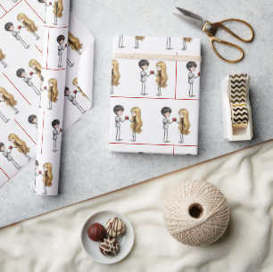 Papier Cadeau Garçon bonhomme allumette donnant son cœur