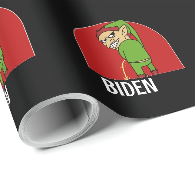 PAPIER CADEAU GARÇON ELF PEEEEING SUR BIDEN CHRISTMAS WRAPPER PA (Coin rond)