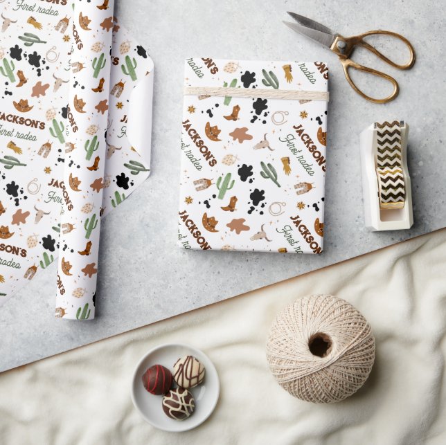 Papier Cadeau Garçon Mon premier rodéo Cowboy 1er anniversaire (Artisanat)