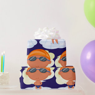 Papier Cadeau Garçon nageur en lunettes et bonnet de bain