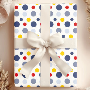Papier Cadeau Garçon Pois bleu jaune et rouge à motifs
