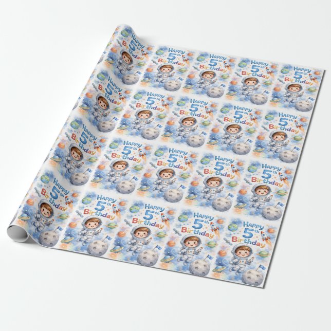 Papier Cadeau Garçon pour son 5e anniversaire Astronaute Décolla (Déroulé)
