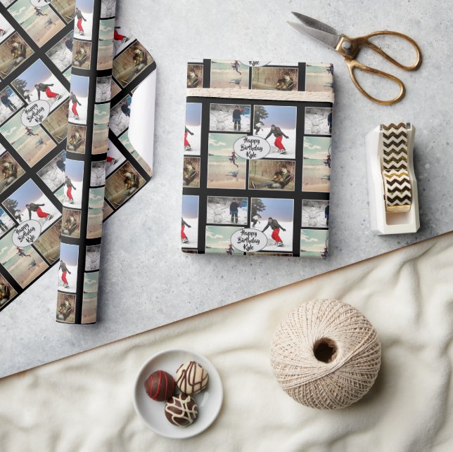 Papier Cadeau Garçons Anniversaire Photo Collage Personnalisé (Artisanat)