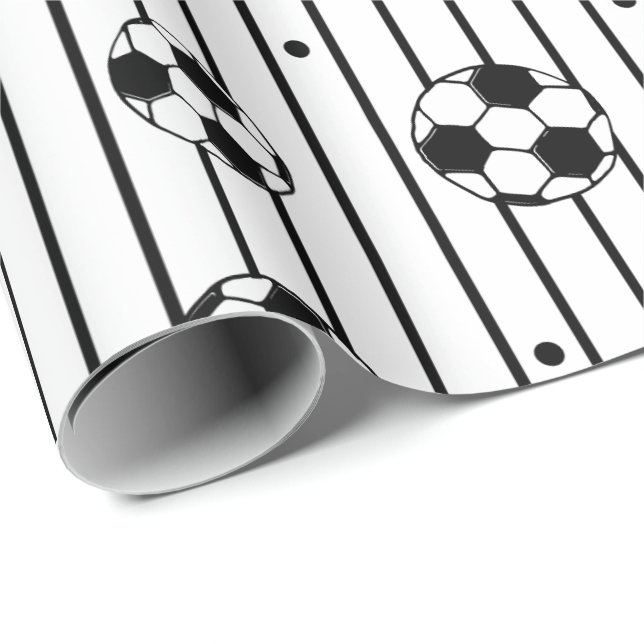 Papier Cadeau Garçons Black White Stripes Football Fan (Coin rond)