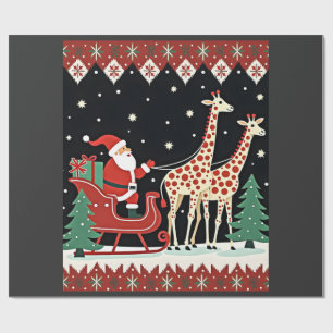 Papier Cadeau Garçons Filles Père Noël Chevauchant Traîneau Gira