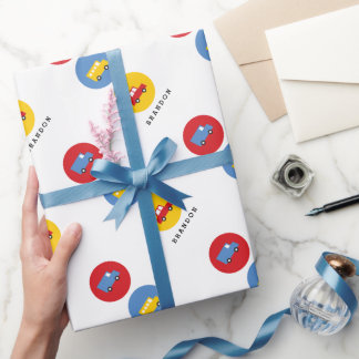 Papier Cadeau Garçons Jouets Transport jolie Voiture Camion Nom