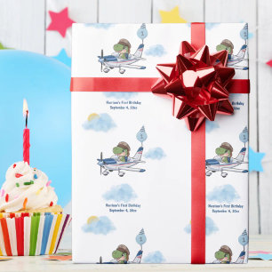 Papier Cadeau Garçons Mignon Bleu Voyage Avion Enfants 1er Anniv