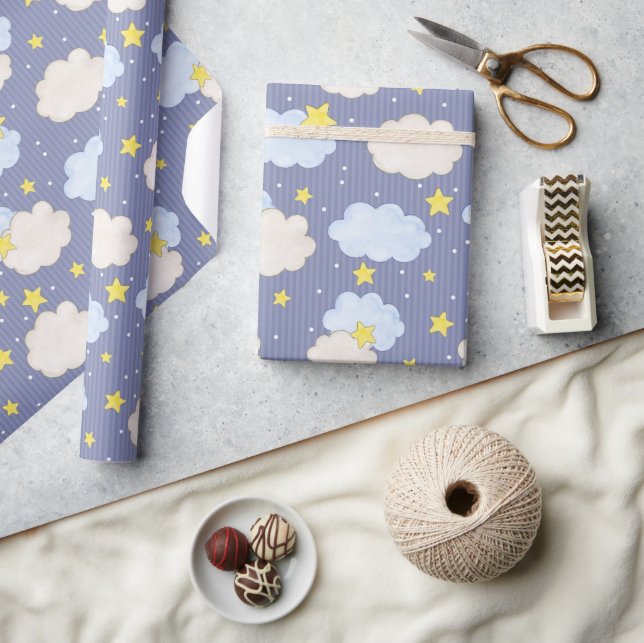 Papier Cadeau Garçons rayé ciel  (Artisanat)
