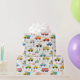 Papier Cadeau Garçons Transport Véhicule Coloré Motif Enfants