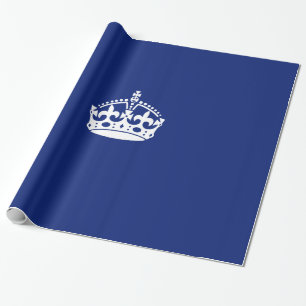 Papier Cadeau Gardez l'icône calme de couronne sur le bleu