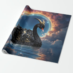 Papier Cadeau Gardien Céleste Cygne Noir du Voile de Feu Lunaire