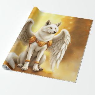 Papier Cadeau Gardien de l'Aube – Le Loup aux Ailes Blanches. 