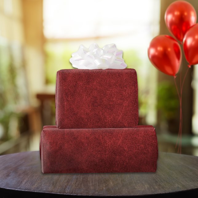 Papier Cadeau Garnet Rouge Vieux Monde Faux Cuir (Créateur téléchargé)