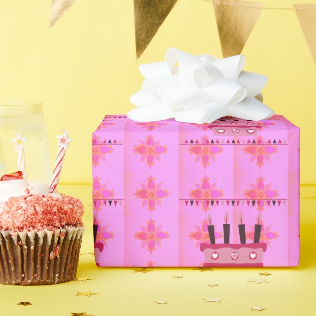 Papier Cadeau Gâteau d'anniversaire floral pour elle / Filles Ar (Fête d'anniversaire)