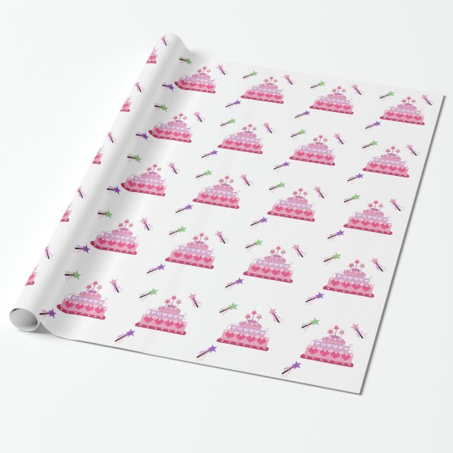 Papier Cadeau Gâteau de princesse et baguettes magiques (Déroulé)