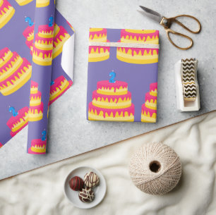 Papier Cadeau Gâteau rose du 2e anniversaire