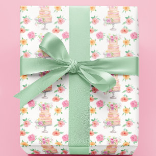 Papier Cadeau Gâteau superposé à motif de roses à l'aquarelle c