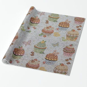 Papier Cadeau Gâteau Vintage floral moderne brillant