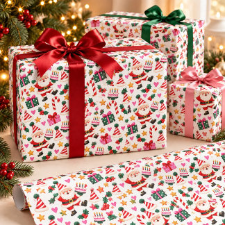 Papier Cadeau Gâteaux d'anniversaire de Noël de Père Noël mignon