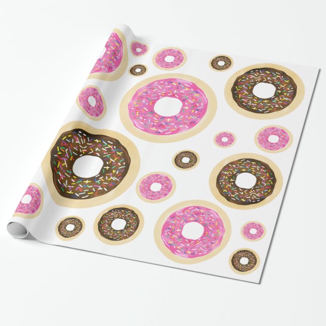 Papier Cadeau Gâteaux Donuts Rose Saupoudrés Fête d'Anniversaire (Déroulé)