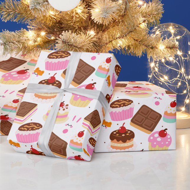 Papier Cadeau Gâteaux et Chocolat (LIS CI-DESSOUS) (Vacances)