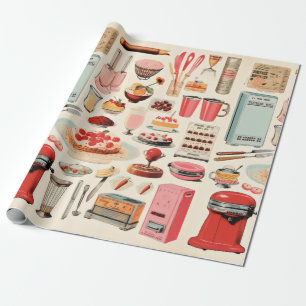 Papier Cadeau Gâteaux et ustensiles de cuisine rétro