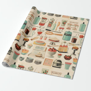 Papier Cadeau Gâteaux et ustensiles de cuisine rétro