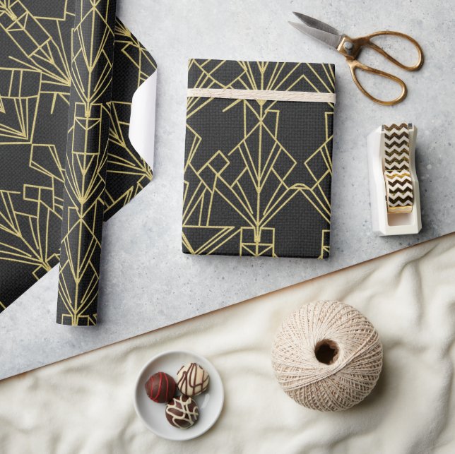Papier Cadeau Gatsby Noir et Or Art Déco (Artisanat)