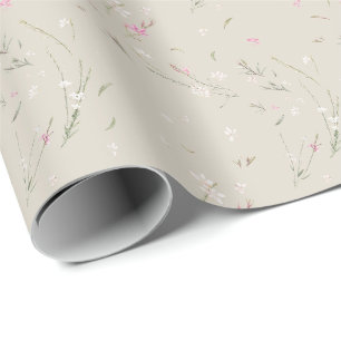 Papier Cadeau Gaura Aquarelle Florale Ivoire Douce