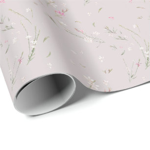 Papier Cadeau Gaura Aquarelle Florale Rose Tendre