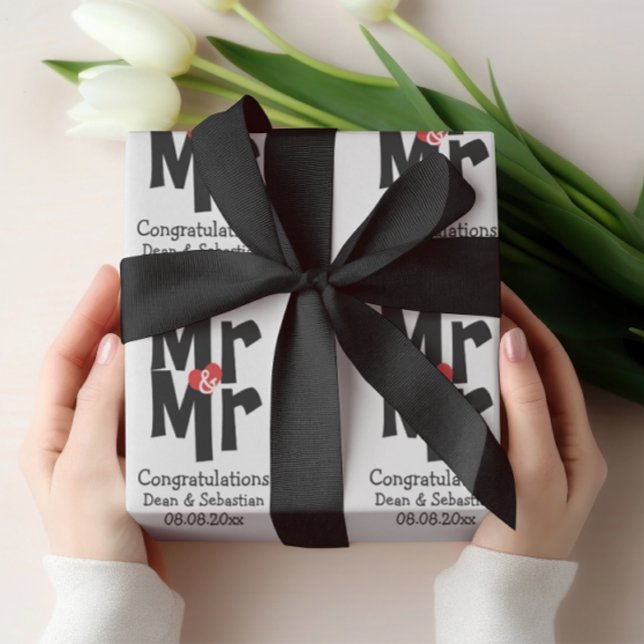 Papier Cadeau Gay M. Et M. Bold Mariage Moderne Personnalisé (Gay Mr And Mr Bold Personalized Modern Wedding Wrapping Paper from Ricaso)
