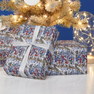 Papier Cadeau Geais bleus sur une branche d'arbre en hiver