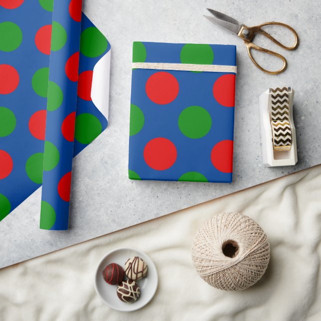 Papier Cadeau Géant moderne Rouge Vert Bleu Pois Noël (Artisanat)